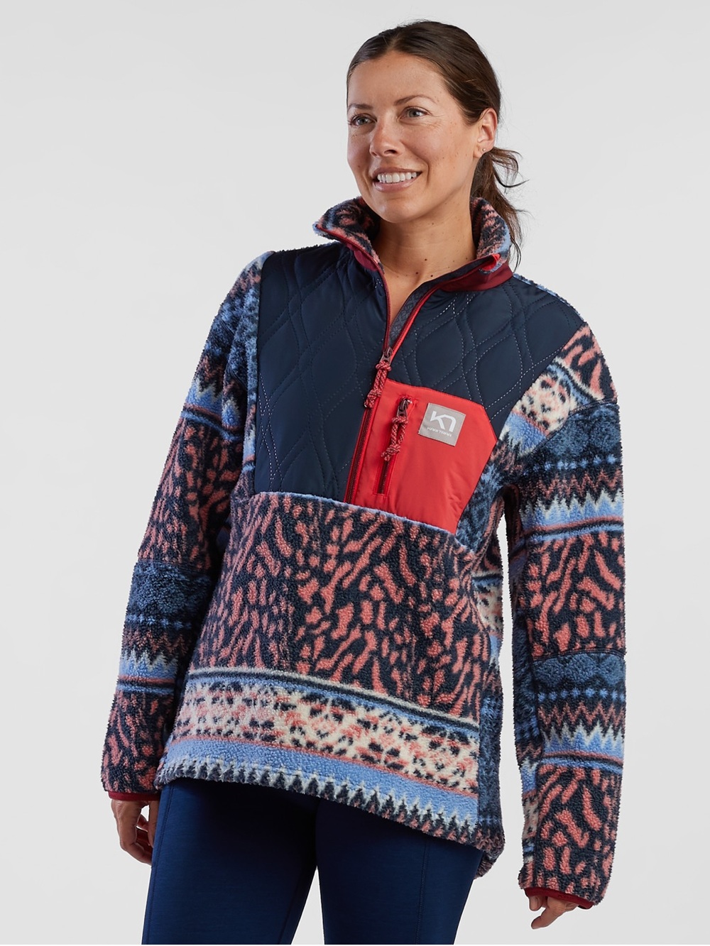 Kari Traa Rothe Quilted 1/2 Zip Pullover, Printed Sherpa Fleece